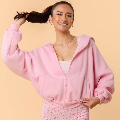 Blogilates Women's Marshmallow Full Zip Hooded Sweatshirt - Pink L | Target