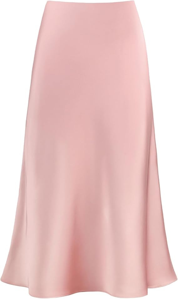Modegal Women's Satin High Waist Hidden Elasticized Waistband Flared Casual A Line Midi Skirt | Amazon (US)