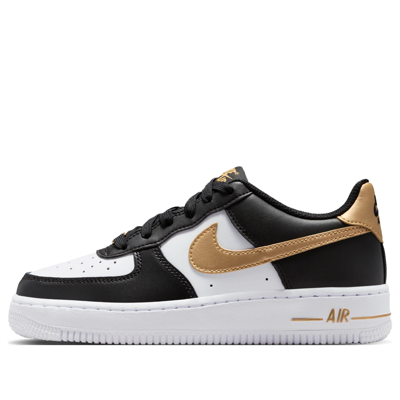 (GS) Nike Air Force 1 Low 'Black White Metallic Gold' CT3839-009 | KICKS CREW