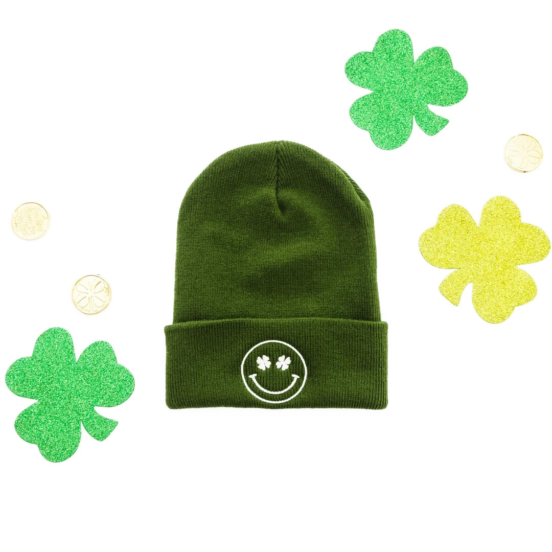 Child Beanie - Shamrock Eyes Smiley - Green w/ White | St. Patrick's Day Beanie | St. Patty Beani... | Etsy (CAD)