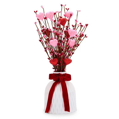 Berries and Hearts Valentine Arrangement, Pink/Red, 14H x 6 , Paper | Kirkland's Home | Kirklands