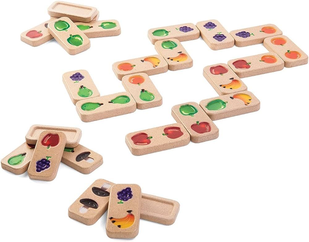 PlanToys Wooden Veggie & Fruit Dominoes (5639)| Sustainably Made from Rubberwood and Non-Toxic Pa... | Amazon (US)