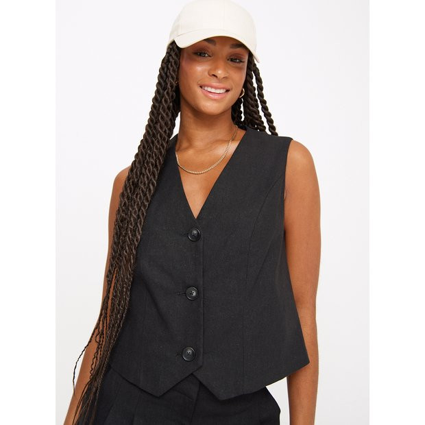 Buy Black Linen Blend Coord Waistcoat 12 | Blazers | Tu | Tu Clothing