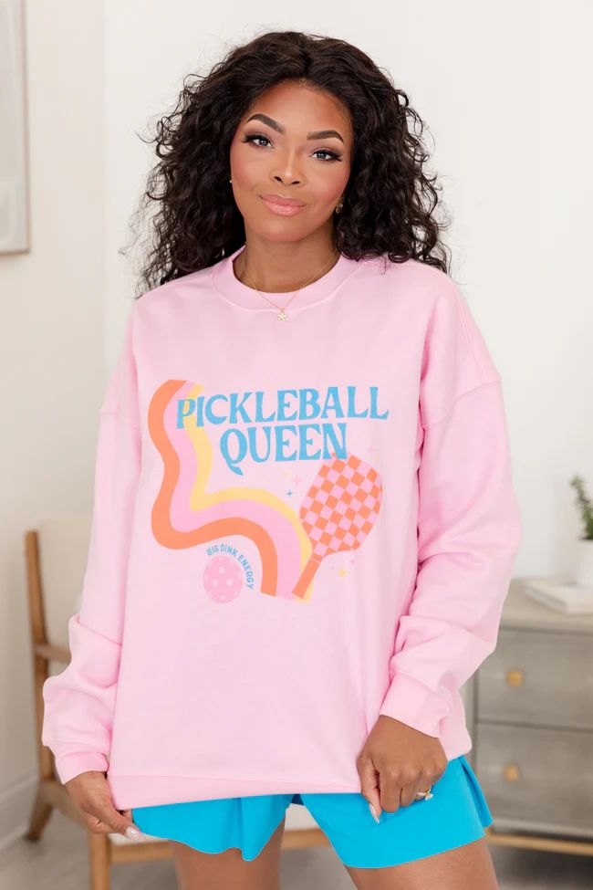Pickleball Queen Light Pink Oversized Graphic Sweatshirt | Pink Lily