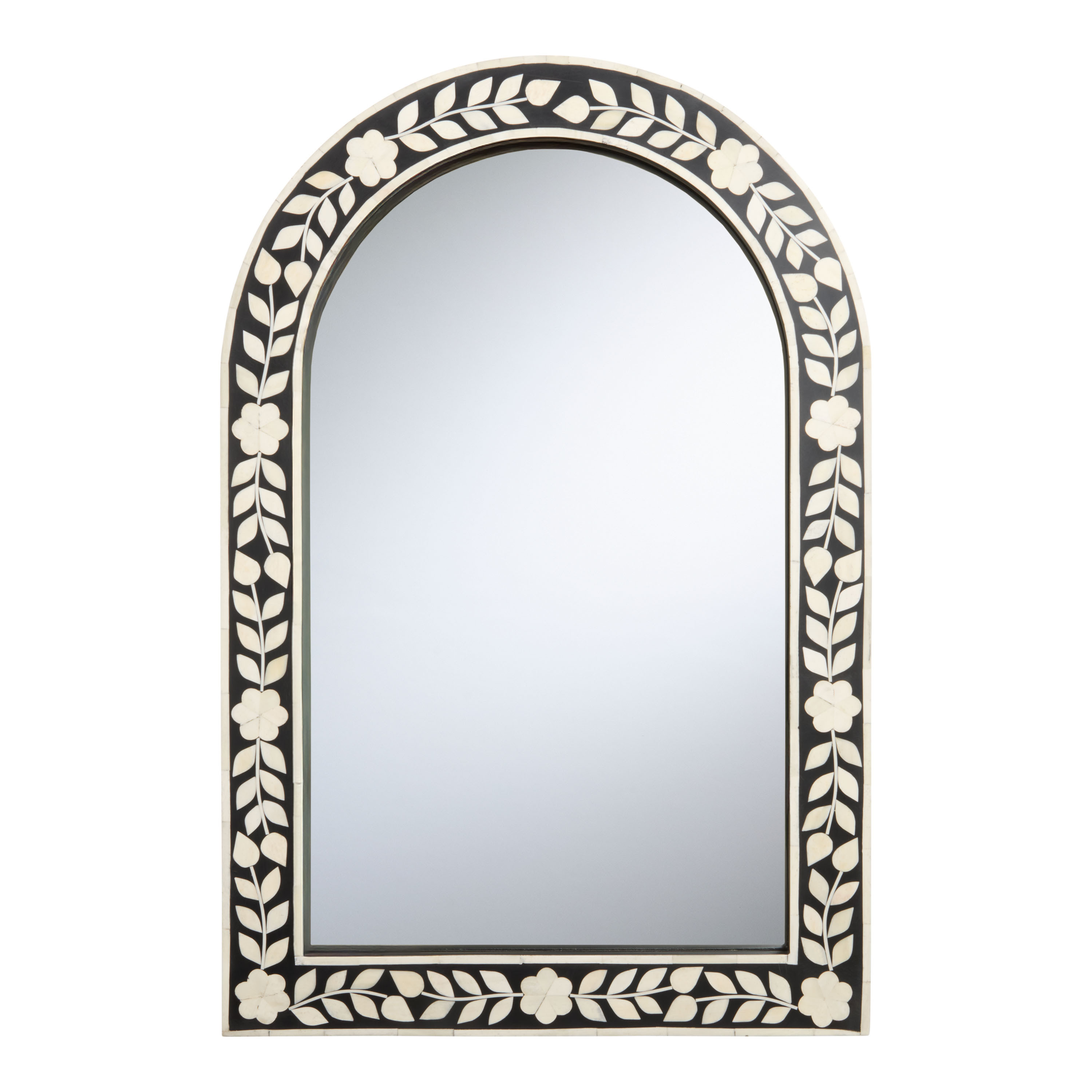 Black and White Resin Floral Arched Wall Mirror | World Market
