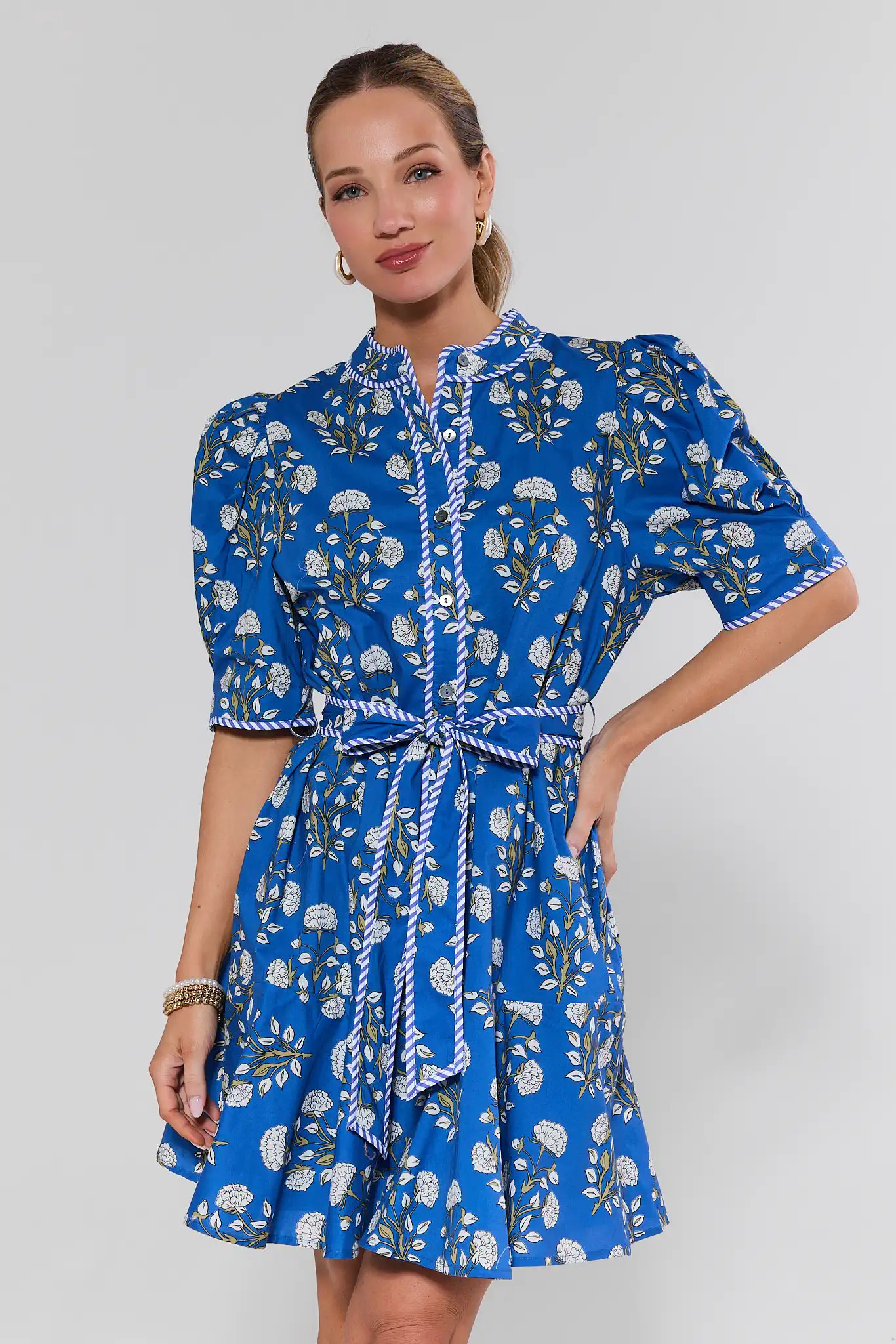 Lily Blue Floral Puff Sleeve Dress | Avara