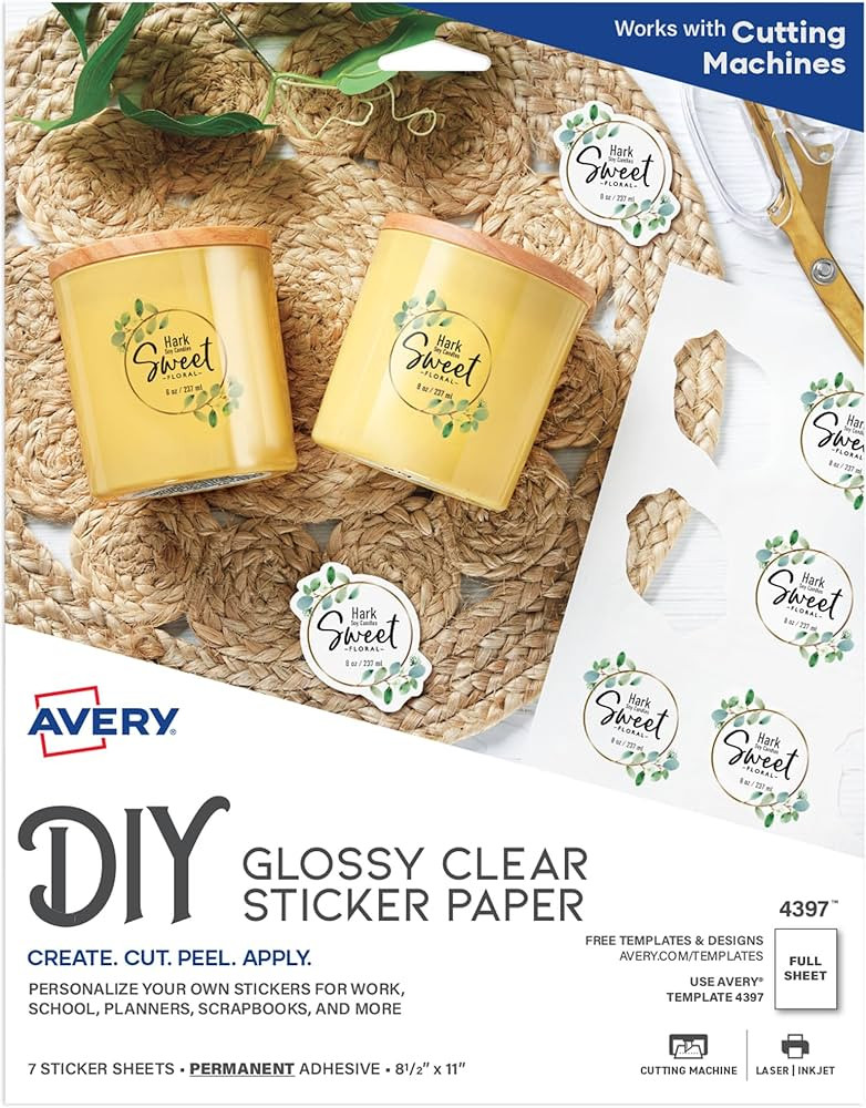 Avery Printable Sticker Paper, 8.5" x 11", Laser & Inkjet Printers, Glossy Clear, 7 Sticker Sheet... | Amazon (US)