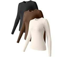 OQQ Womens 3 Piece Long Sleeve Tops Crew Neck Stretch Fitted Underscrubs Layer Tee Shirts Tops | Amazon (US)