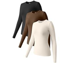 OQQ Womens 3 Piece Long Sleeve Tops Crew Neck Stretch Fitted Underscrubs Layer Tee Shirts Tops | Amazon (US)