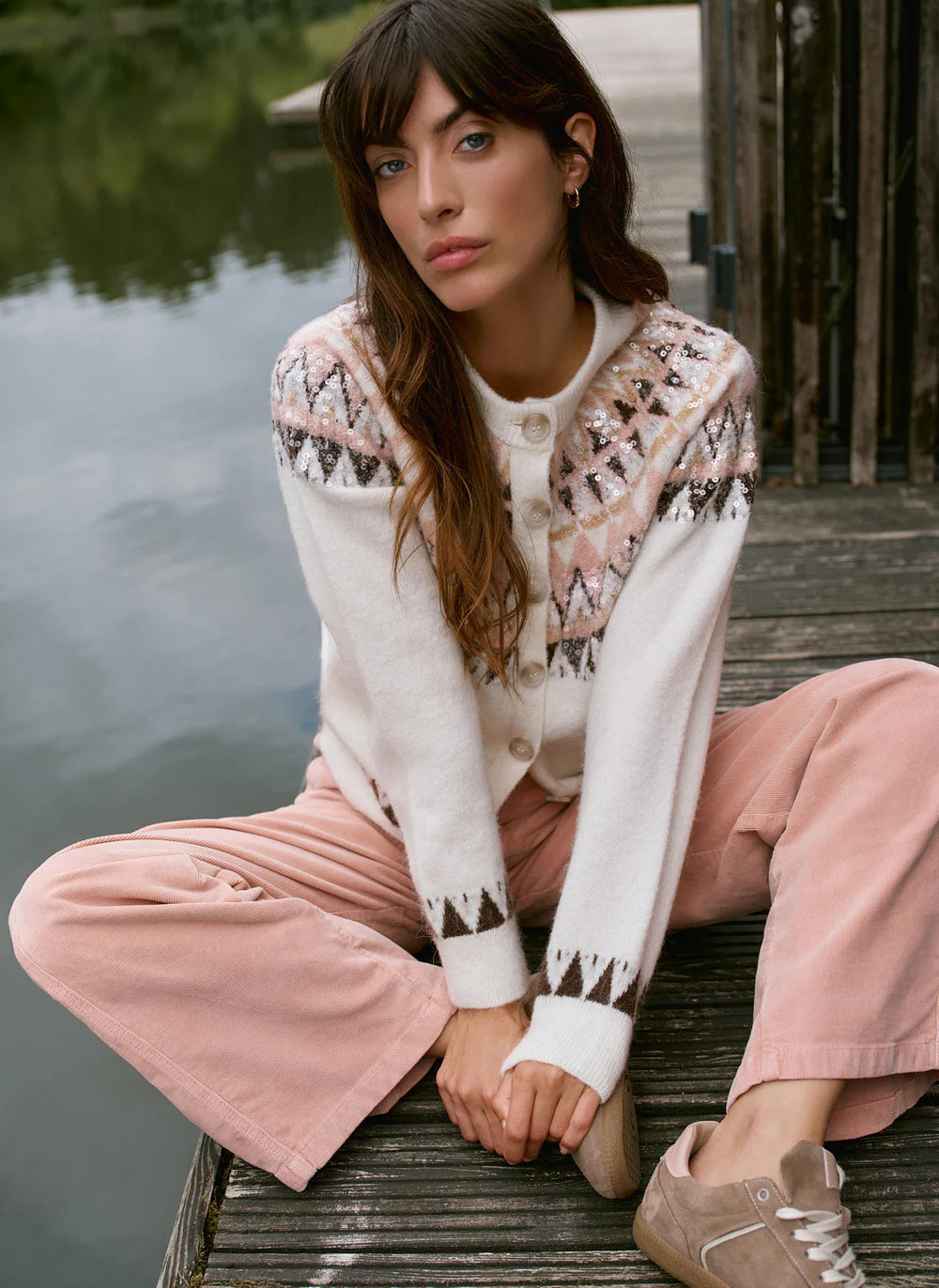 Cream Fair Isle Sequin Cardigan | Mint Velvet