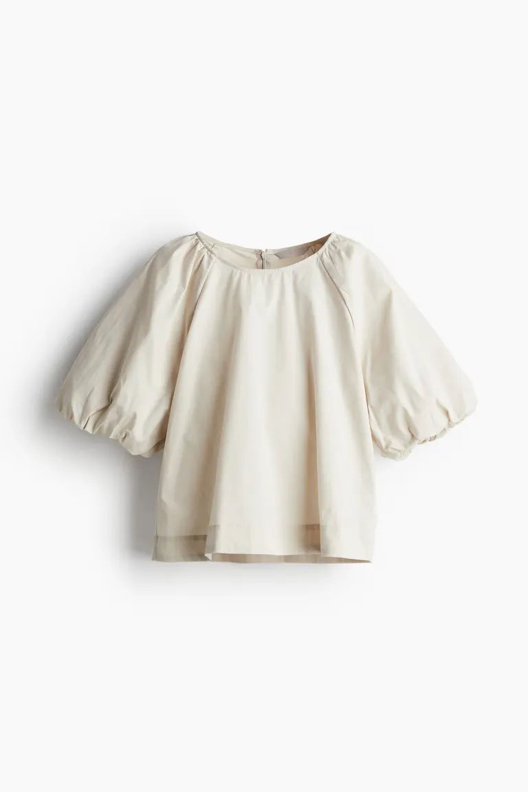 Puff-sleeved Blouse - Light beige - Ladies | H&M US | H&M (US + CA)