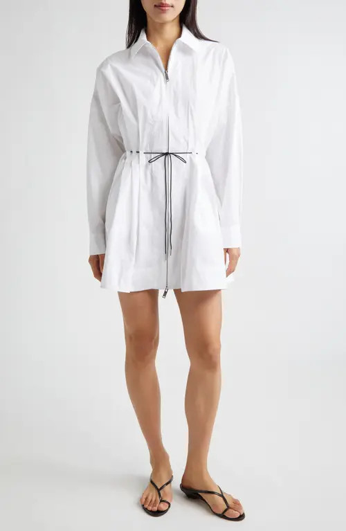 STAUD Chi Long Sleeve Mini Shirtdress in White at Nordstrom, Size Large | Nordstrom