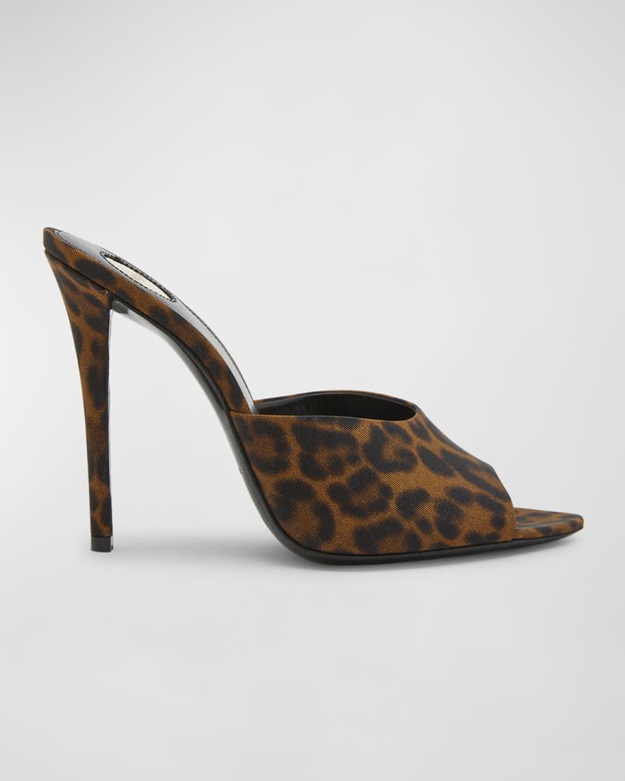 Saint Laurent Goldie Leopard Stiletto Mule Sandals | Neiman Marcus