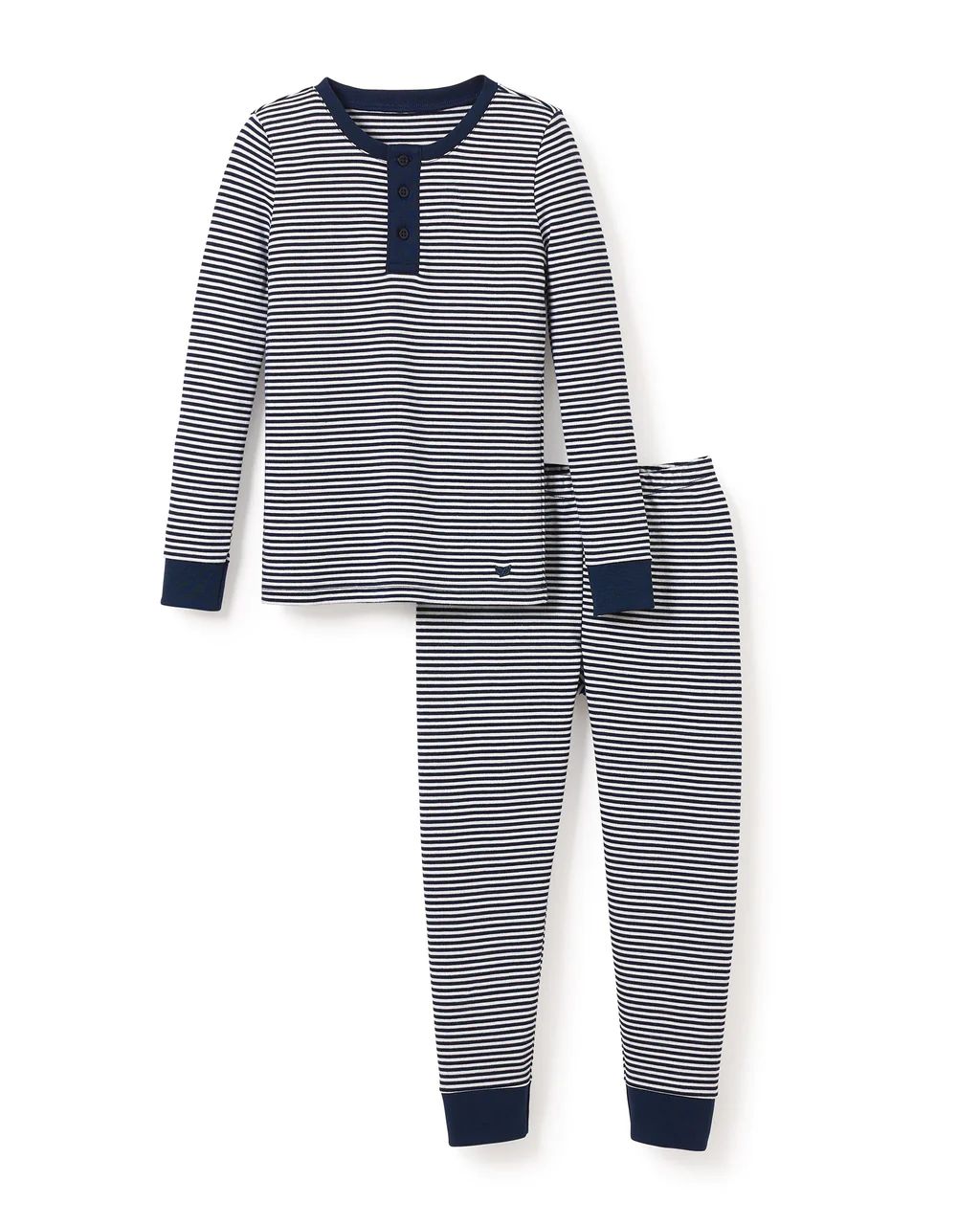 Kid's Pima Snug Fit Pajama Set in Navy Stripe | Petite Plume