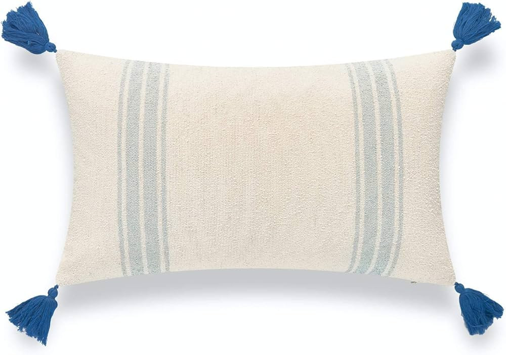 Beach Coastal Morrocan Decorative Lumbar Pillow Cover ONLY for Couch, Sofa, or Bed, Light Blue Ti... | Amazon (US)