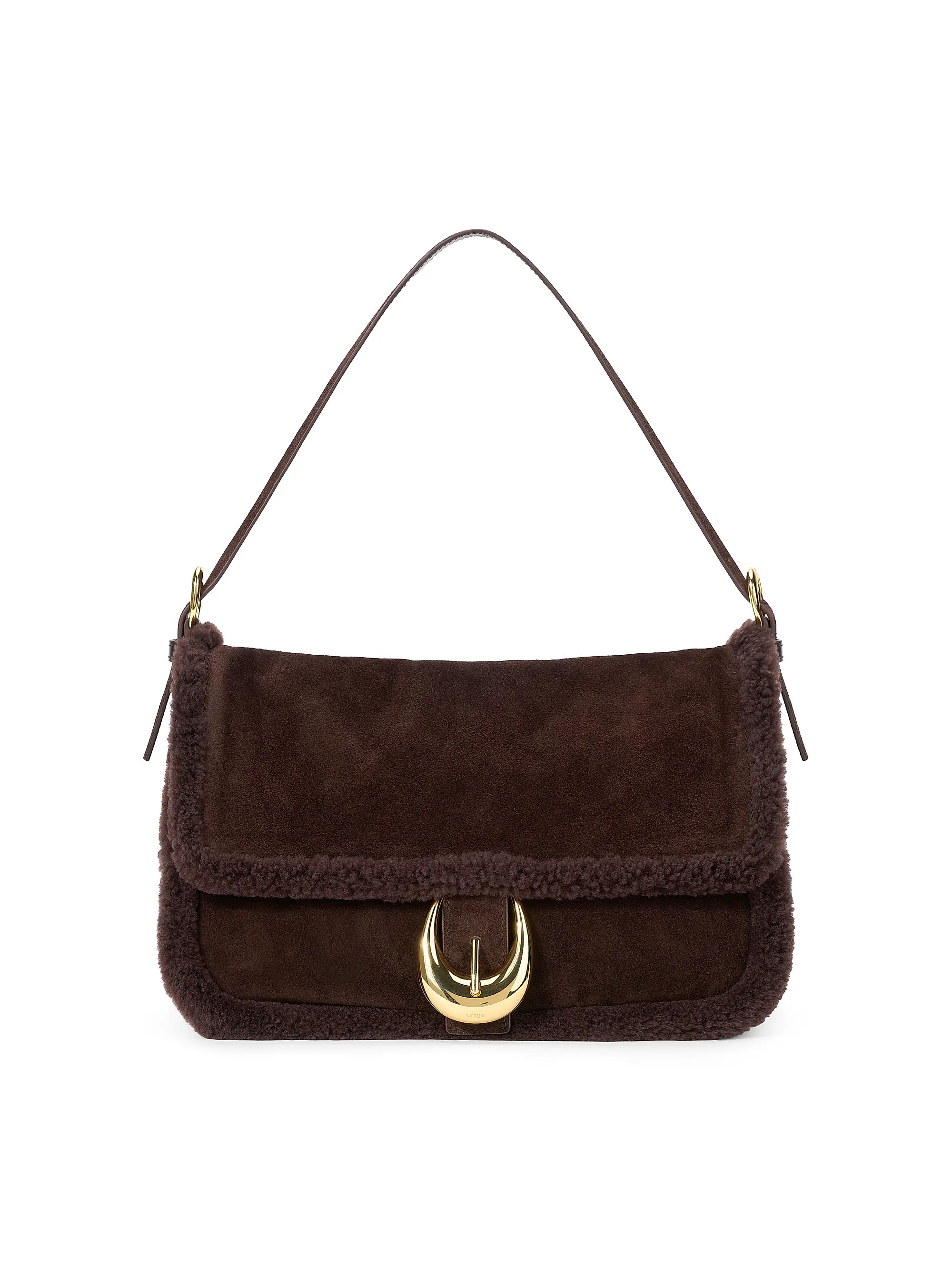 Medium Harlow Shearling-Trim Suede Bag | Saks Fifth Avenue