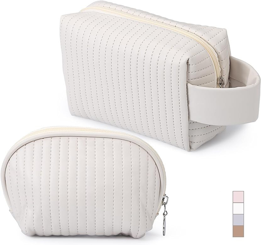 VOOWO 2 Piece Small Makeup Bag for Purse, Small Cosmetic Bags for Women, PU Leather Waterproof Mi... | Amazon (US)