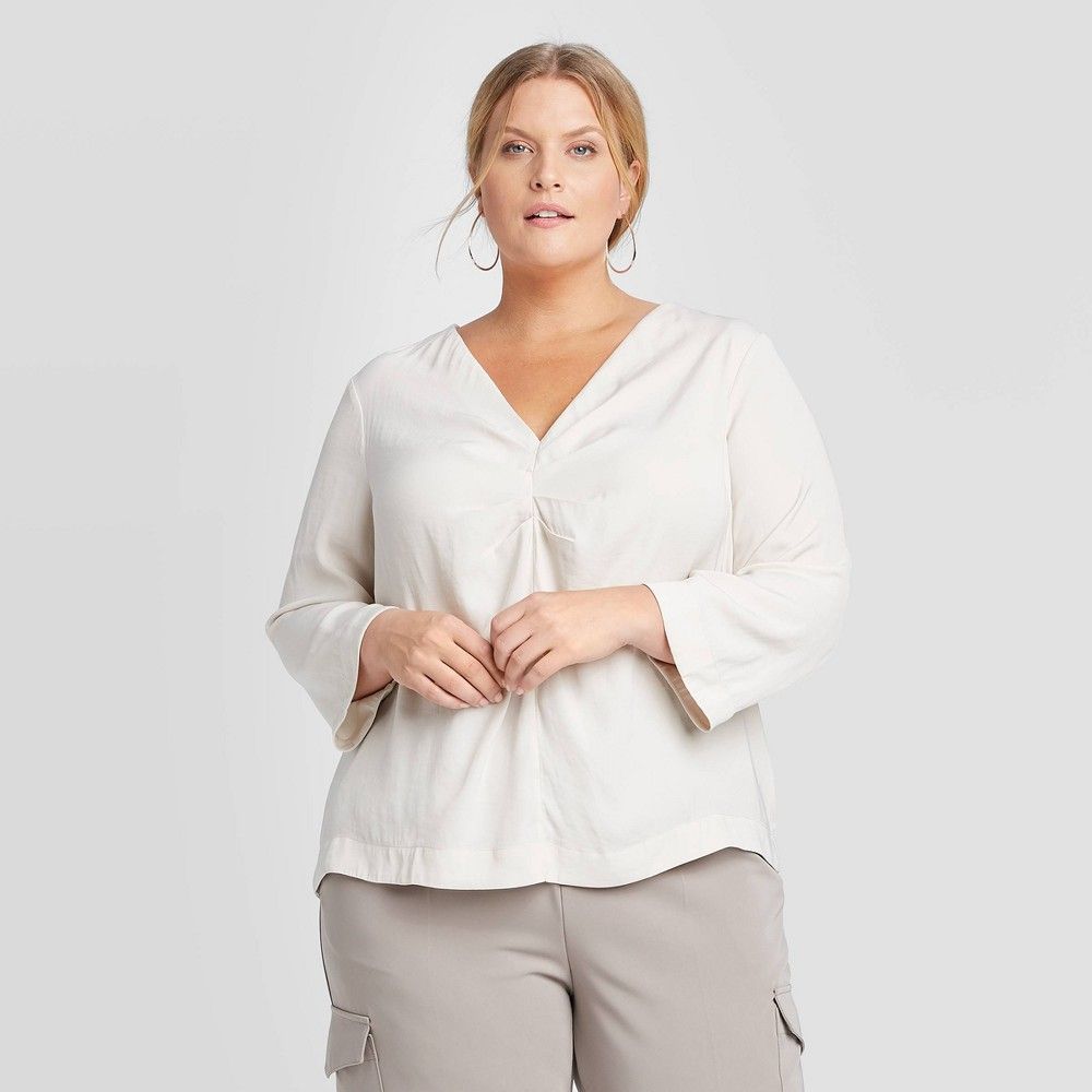 Women's Plus Size Long Sleeve Blouse - Prologue Off-White 4X | Target