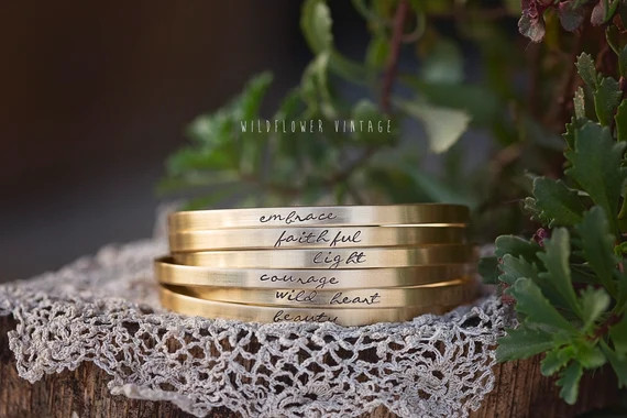 Personalized Cursive Skinny Cuff Bracelet | Custom Name Jewelry for Mom Grandma | Intention Setti... | Etsy (US)