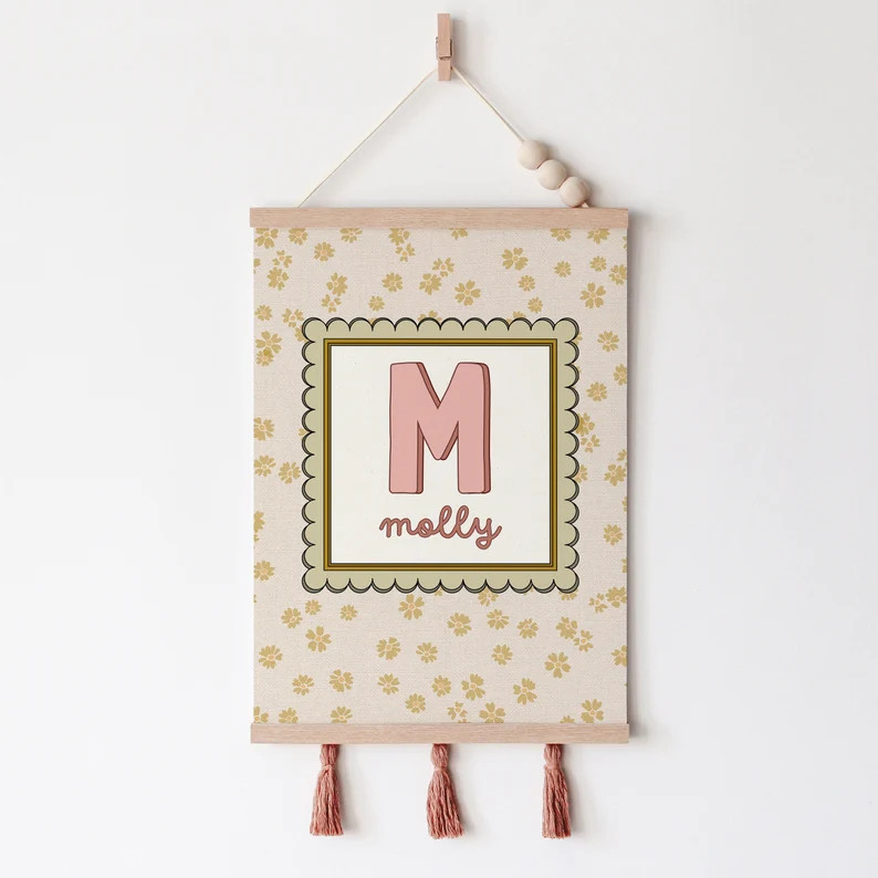 Girls Gallery Wall Set of 6 Prints Blush Pink Nursery Decor Pastel Neutral Muted Custom Name Retr... | Etsy (US)