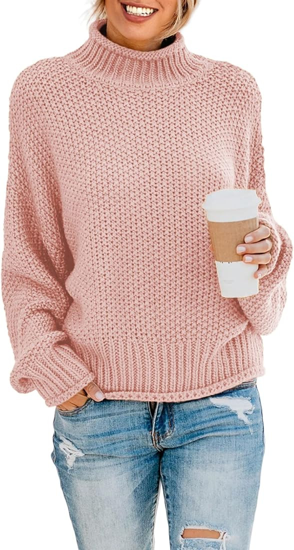 Dokotoo Womens 2024 Winter Fall Solid Turtleneck High Neck Balloon Long Sleeve Sweaters Pullover ... | Amazon (US)