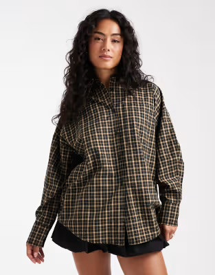 ASOS DESIGN oversized washed shirt in brown plaid | ASOS | ASOS (Global)