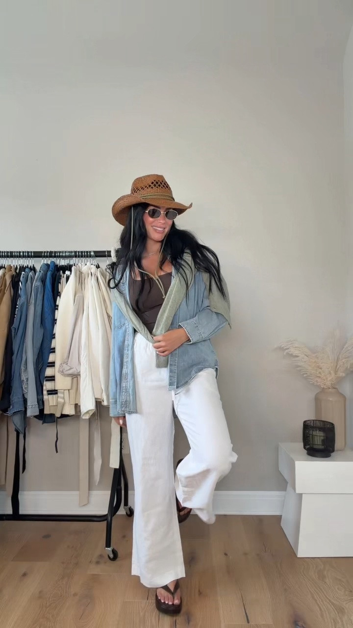 Summer layering outfit inspo ☀️🤎 Sometimes the light layer is what pulls the whole outfit together. I’ll have all the details linked on my LTK.

My sizing: 5’7”, 145lbs, 32DD
Wearing size smalls 

@Aritzia