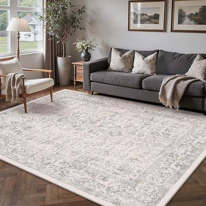 Gray Area Rug 5x7 Machine Washable Vintage Living Room Distressed Non Slip Carpet Traditional Ind... | Amazon (US)