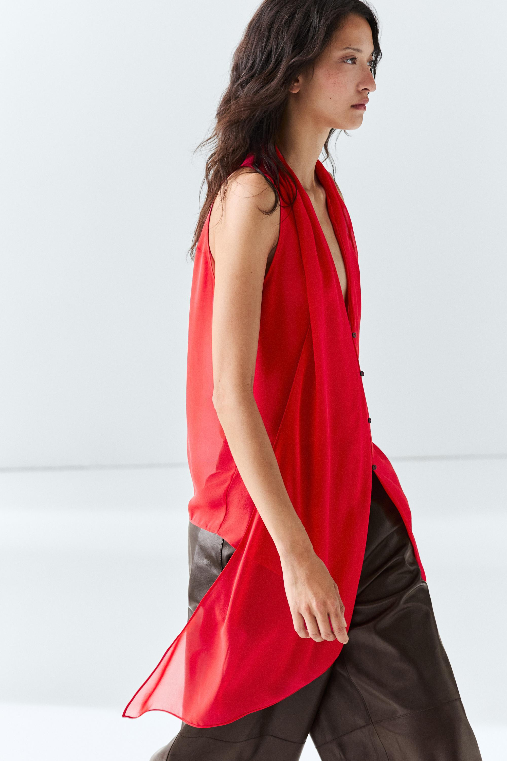 100% silk semi-sheer top | Massimo Dutti US