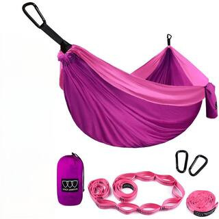 10.4 ft. 2-Person Portable Camping Hammock in Fuchsia and Pink with Carabiners, Tree Straps and Storage Bag | The Home Depot