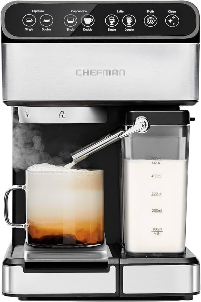 Chefman 6-in-1 Espresso Machine with Built-In Milk Frother, 15-BAR Pump, Digital Display, One-Tou... | Amazon (US)