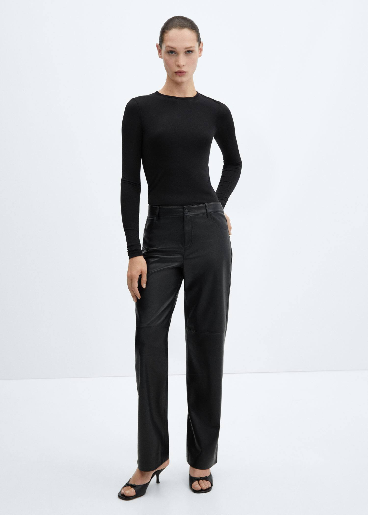 Leather effect high waist pant | MANGO (UK)