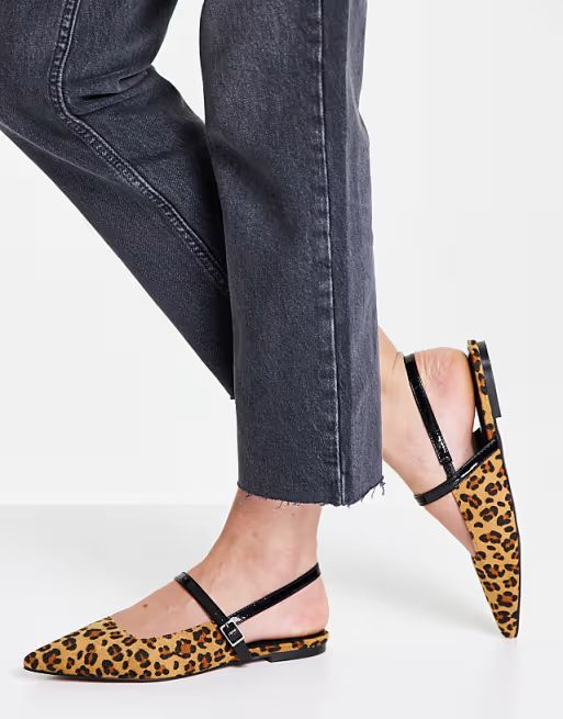 ASOS DESIGN Lewin pointed mary jane ballet flats in leopard | ASOS (Global)