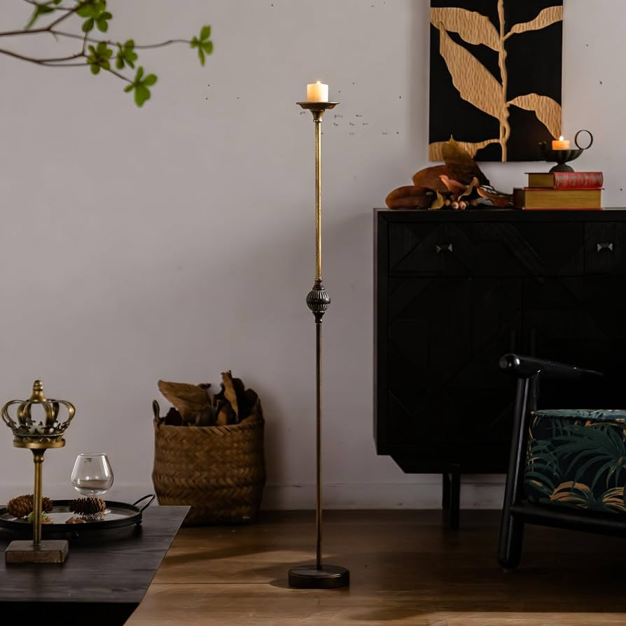 Vintage Floor Candelabra 38" Tall Antique Bronze Candle Holders, Rustic Metal Pillar Stand with T... | Amazon (US)