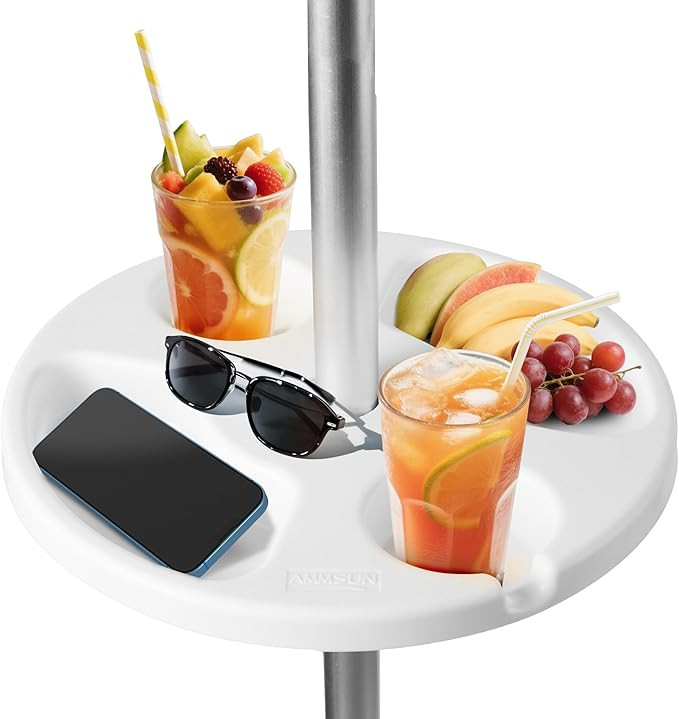 AMMSUN 13" Beach Umbrella Table Tray for Beach, Patio, Garden, Swimming Pool with Cup Holders, Sn... | Amazon (US)
