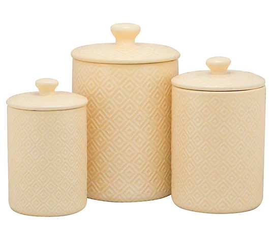 10 Strawberry Street 3-Pc Ceramic Diamond Canister Set, Yellow | QVC