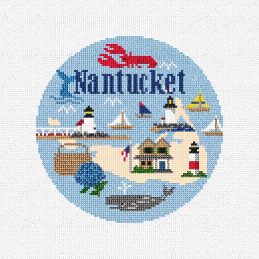 Nantucket Travel Round Needlepoint Christmas Ornament DIY Kit - Etsy | Etsy (US)