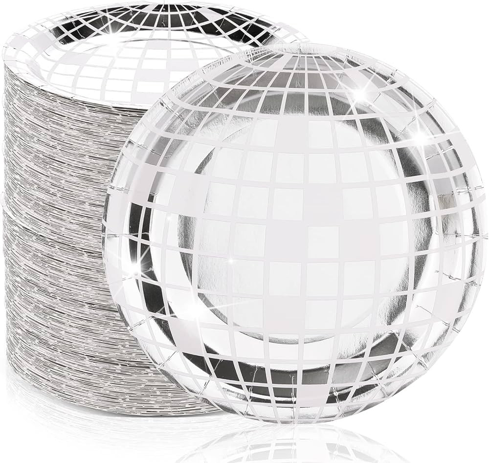 Funtery 50 Pcs Disco Plates 9'' Silver Paper Plates 70s Disco Party Decorations Disposable Disco ... | Amazon (US)