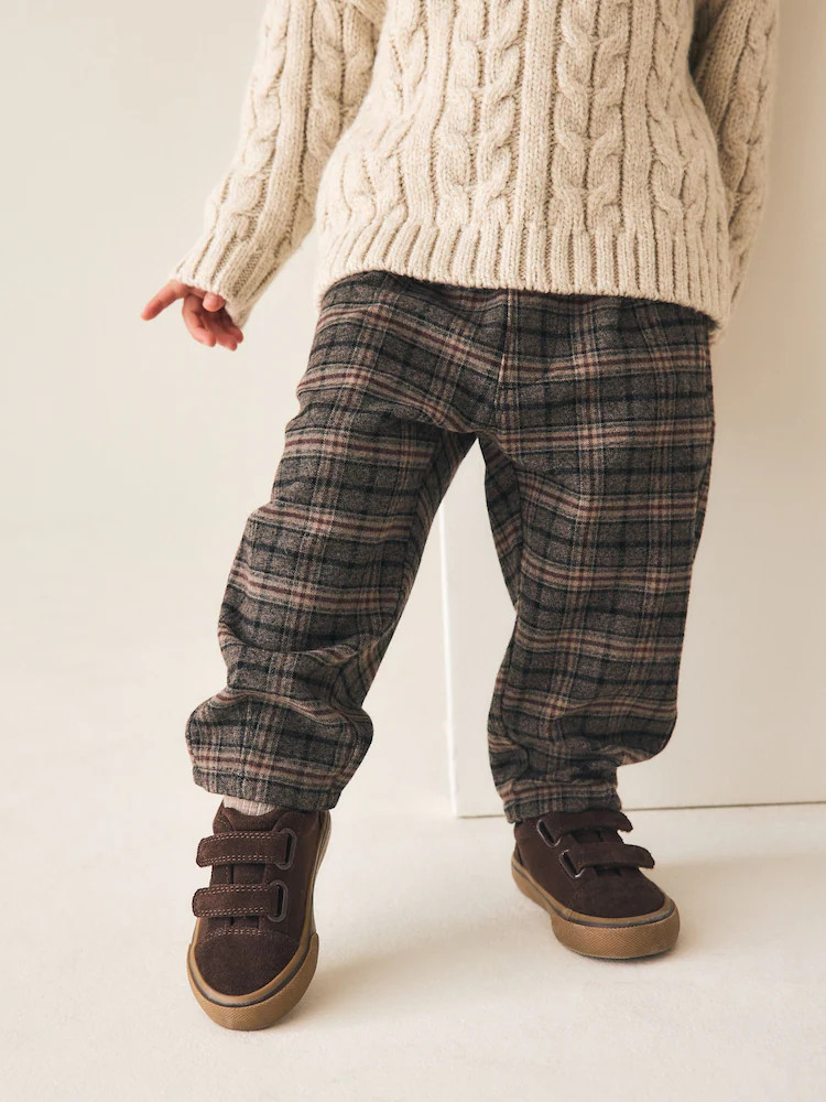 Brown Check Barrel Leg Cosy Smart Trousers (3mths-7yrs) | Next US