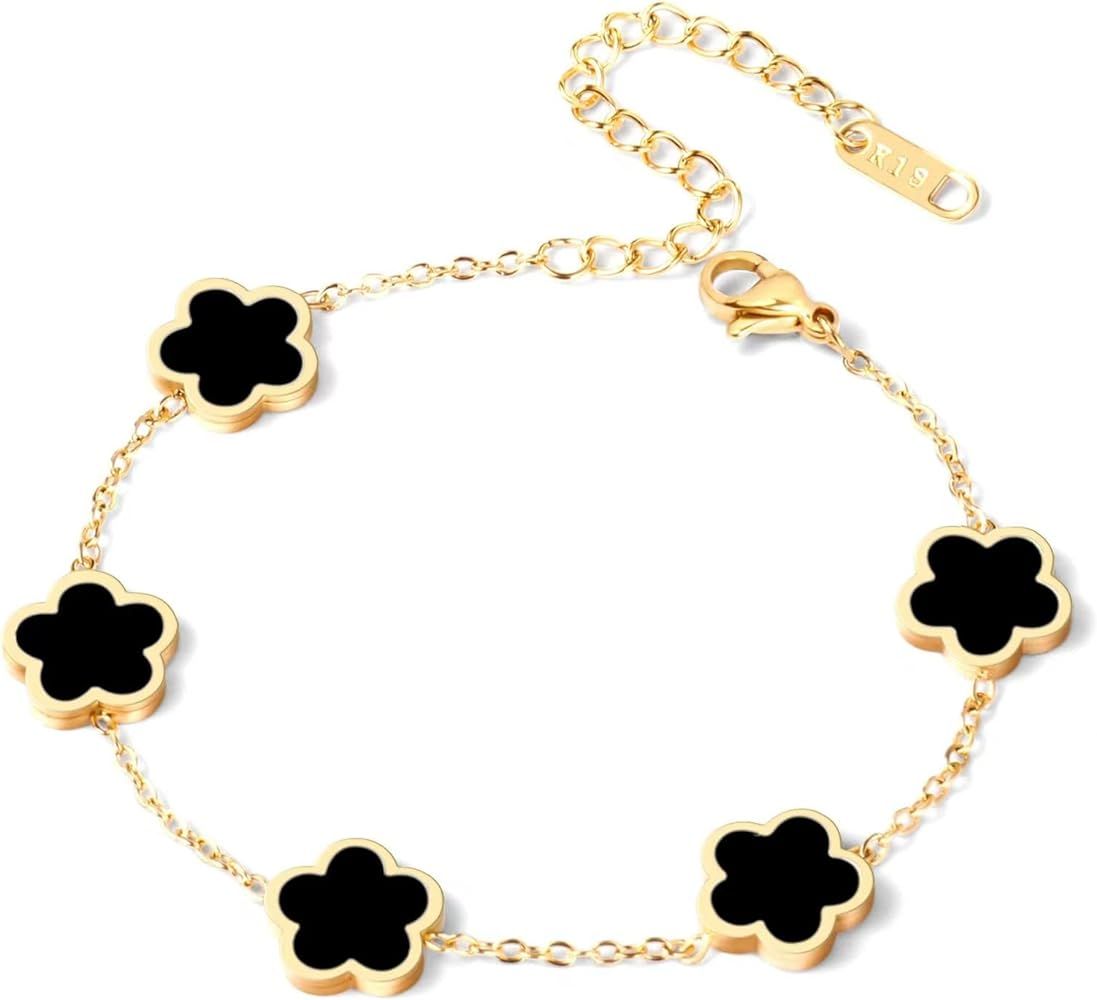 18K Gold Plated Four Clover Bracelet Adjustable Chain Bracelets Sets Fashion Dainty Jewelry for W... | Amazon (US)