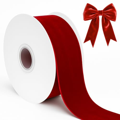 Red Velvet Ribbon 1.5 Inch 10 Yd Ribbon for Gift Wrapping Farrisilk Thick Velvet Ribbons for Christmas Tree Crafts Red Bows for Choker Wedding Hair Bows Flower Home Decor Wreath Ornamen Gift Box DIY | Amazon (US)