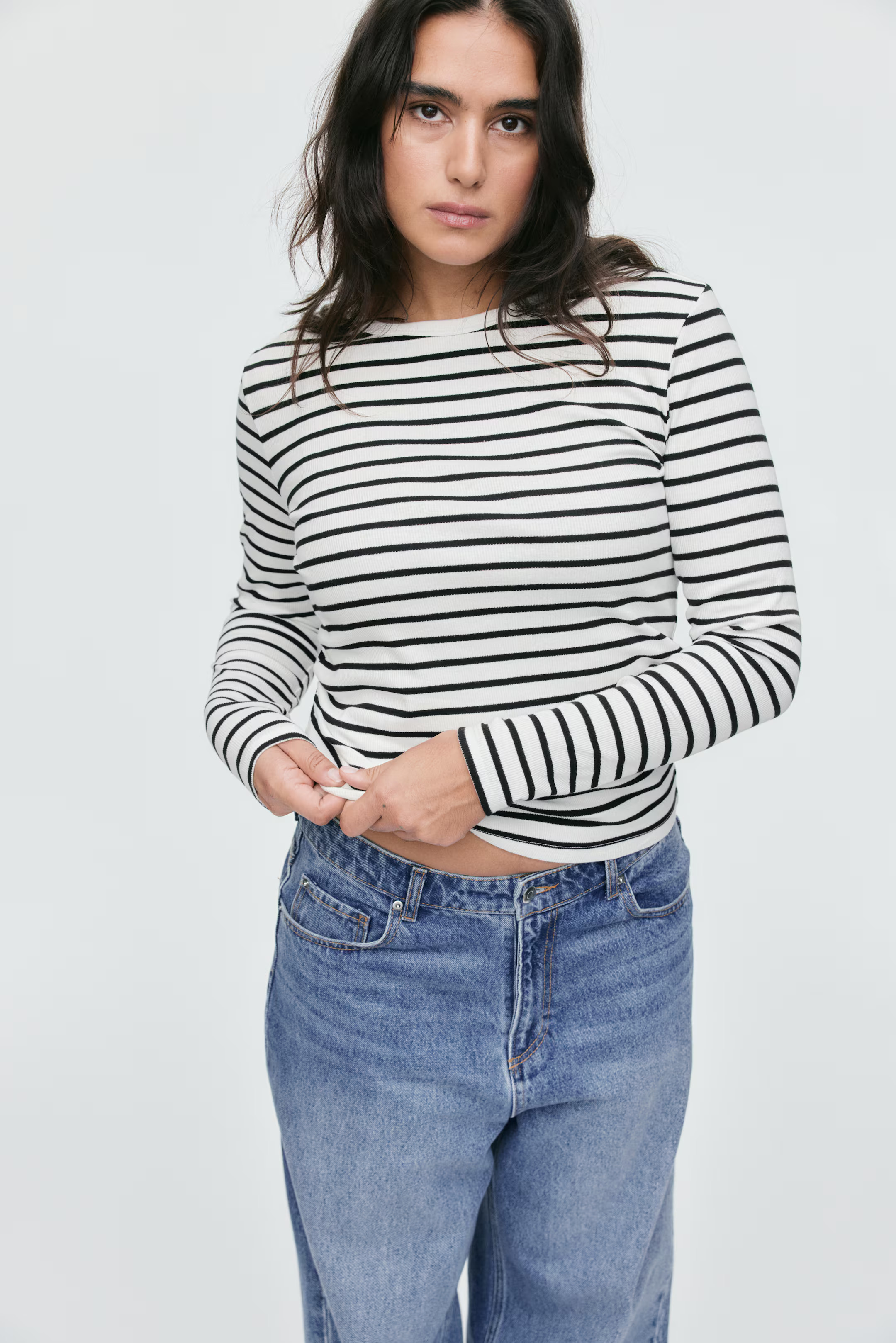 Geribde katoenen top - Wit/gestreept - DAMES | H&M NL | H&M (DE, AT, CH, NL, FI)