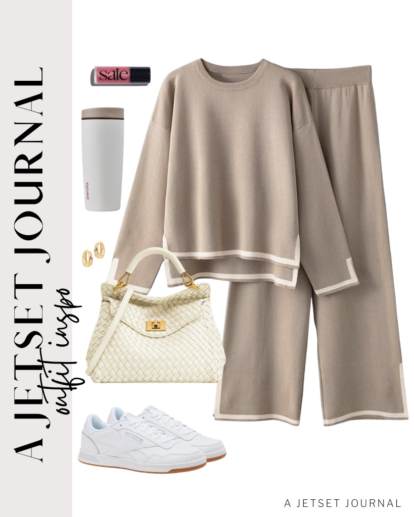This chic khaki crewneck top and pants duo is perfect for casual weekends or travel. Style it with Reebok sneakers and a classic handbag for a trendy, effortlessly cool look. 

 #LTKSeasonal #LTKSaleAlert #LTKTravel
