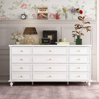 FUFU&GAGA White Wooden 63 in. W 12-Drawer Chest of Drawers Modern European Style Storage Dresser ... | The Home Depot