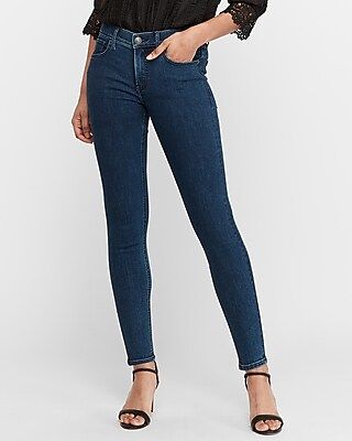 Mid Rise Denim Perfect Dark Wash Skinny Jeans, Women's Size:12 | Express