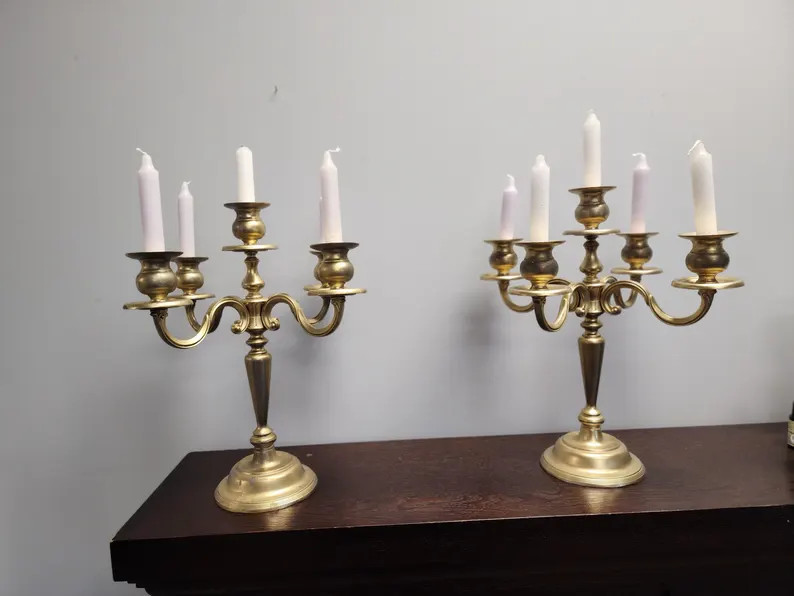 Beautiful and Elegant Set of Two 5 Arm Brass Candelabras - Etsy | Etsy (US)