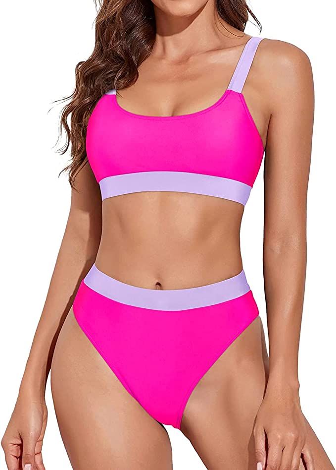 Tempt Me Women Two Piece High Waisted Bikini Swimsuits with Bottoms Teen Scoop Neck Sport Bathing... | Amazon (US)