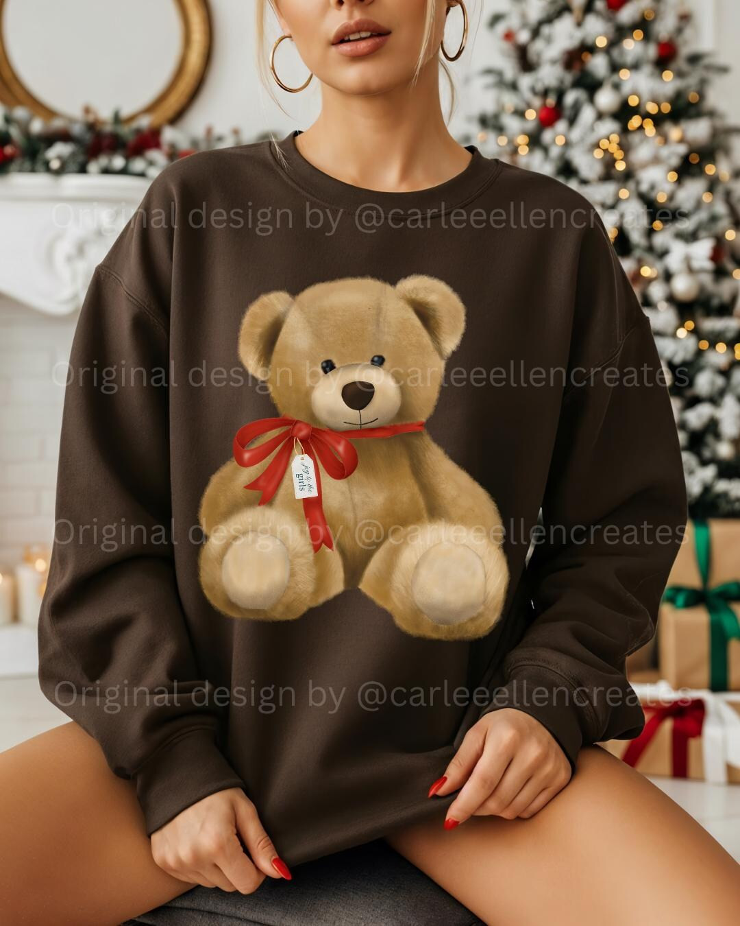 Joy to the Girls Christmas Teddy Bear Crewneck | Gildan Sweatshirt | Cute Holiday Bear Sweater | ... | Etsy (US)