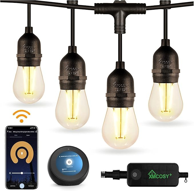 XMCOSY+ Outdoor String Lights, Smart Patio Lights 49Ft, APP WiFi Control, Work with Alexa, 15 LED... | Amazon (US)