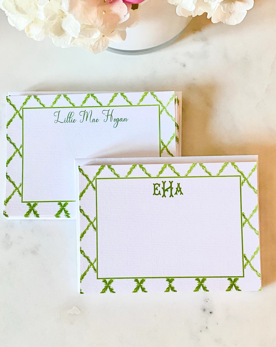 Trellis Pattern Notecard, Stationery in GREEN - Etsy | Etsy (US)